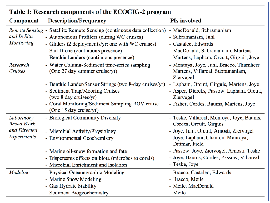 Research components of the ECOGIG-2 program